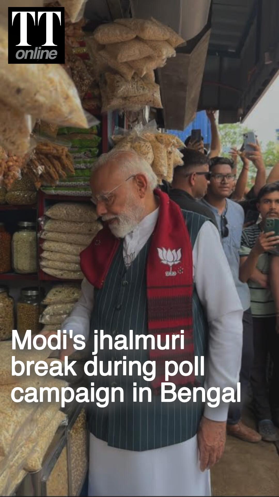 PM Modi Takes Jhalmuri Break During Bengal Poll Campaign in Jhargram