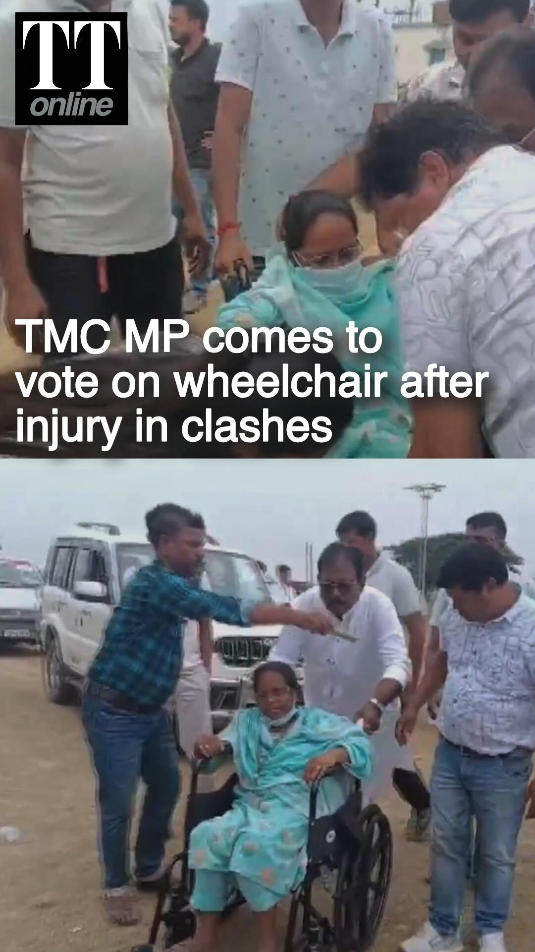 TMC MP Mitali Bagh Comes to Vote on a Wheelchair, She Was Injured in TMC-BJP Clashes