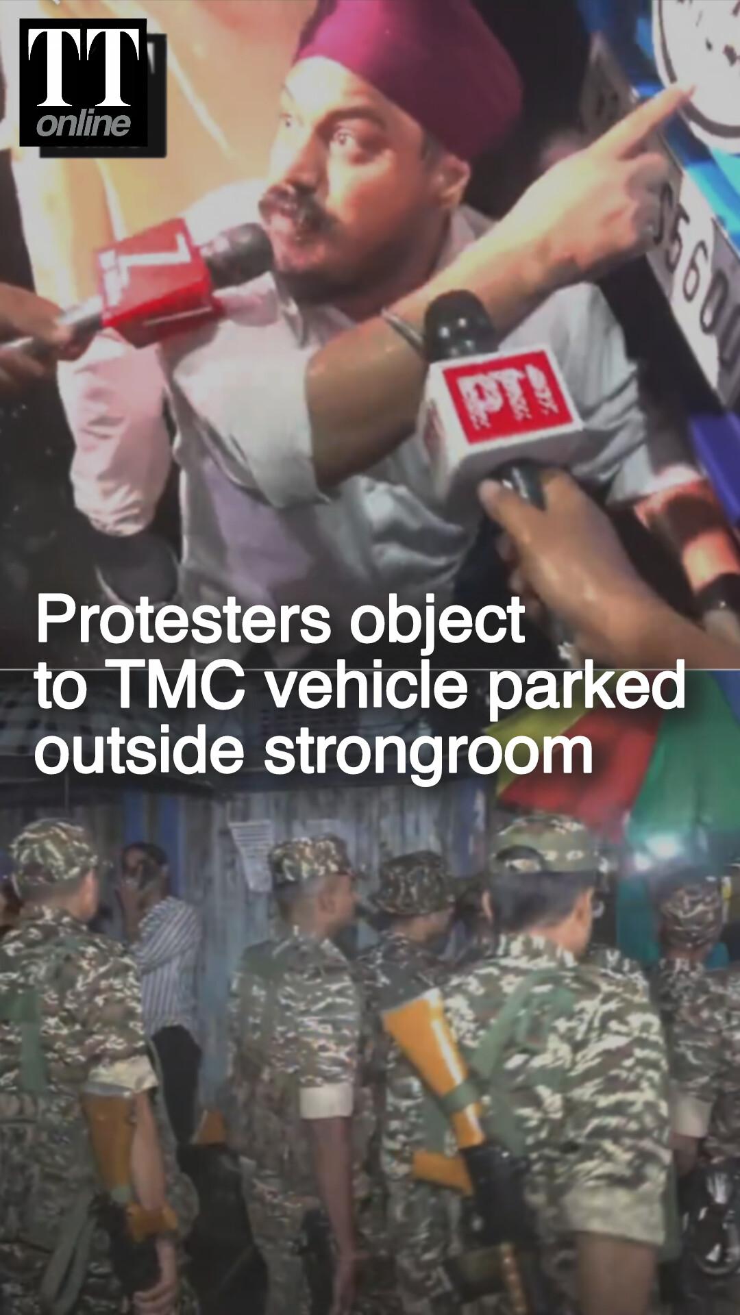 Watch | Protesters Seen Objecting to TMC Vehicle Parked Outside Kolkata Strongroom