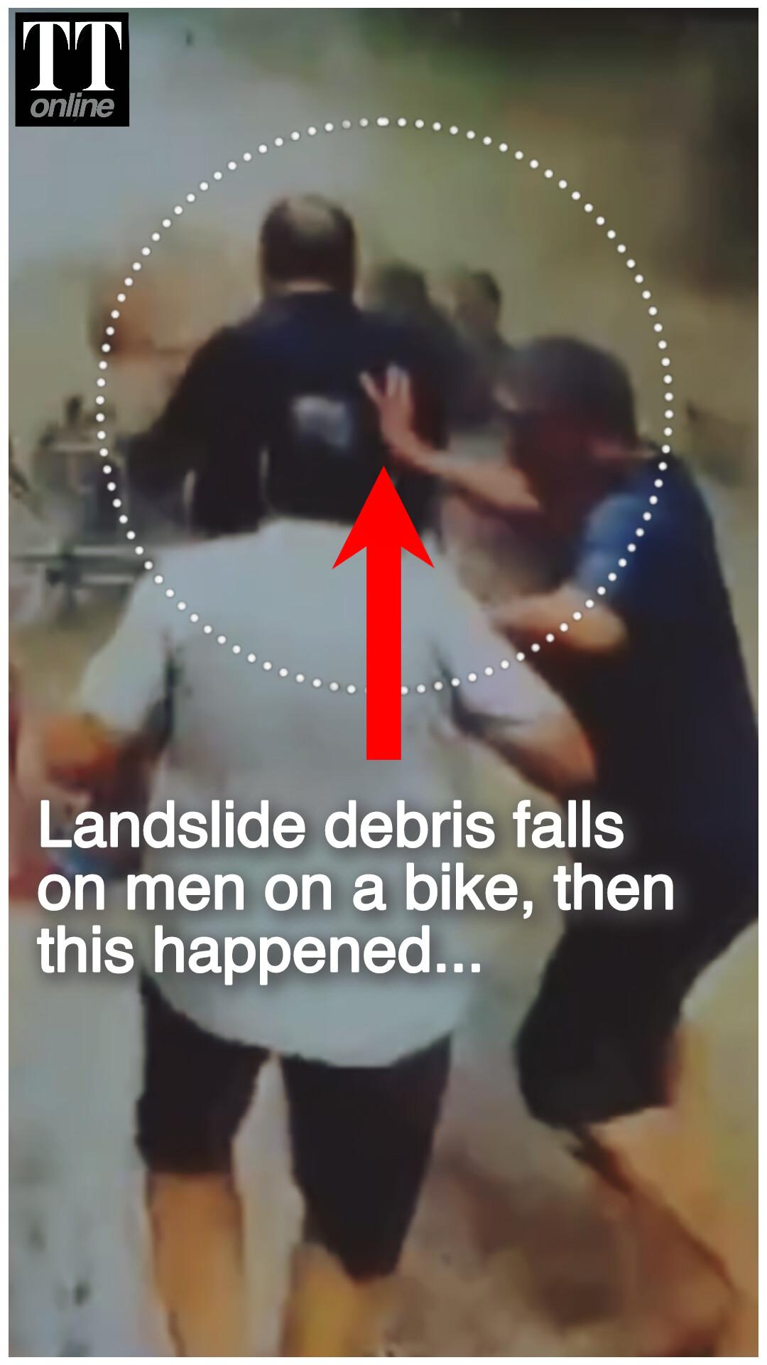 Watch | Three Men on Bike Have a Narrow Escape After Landslide Debris Fall Over Them