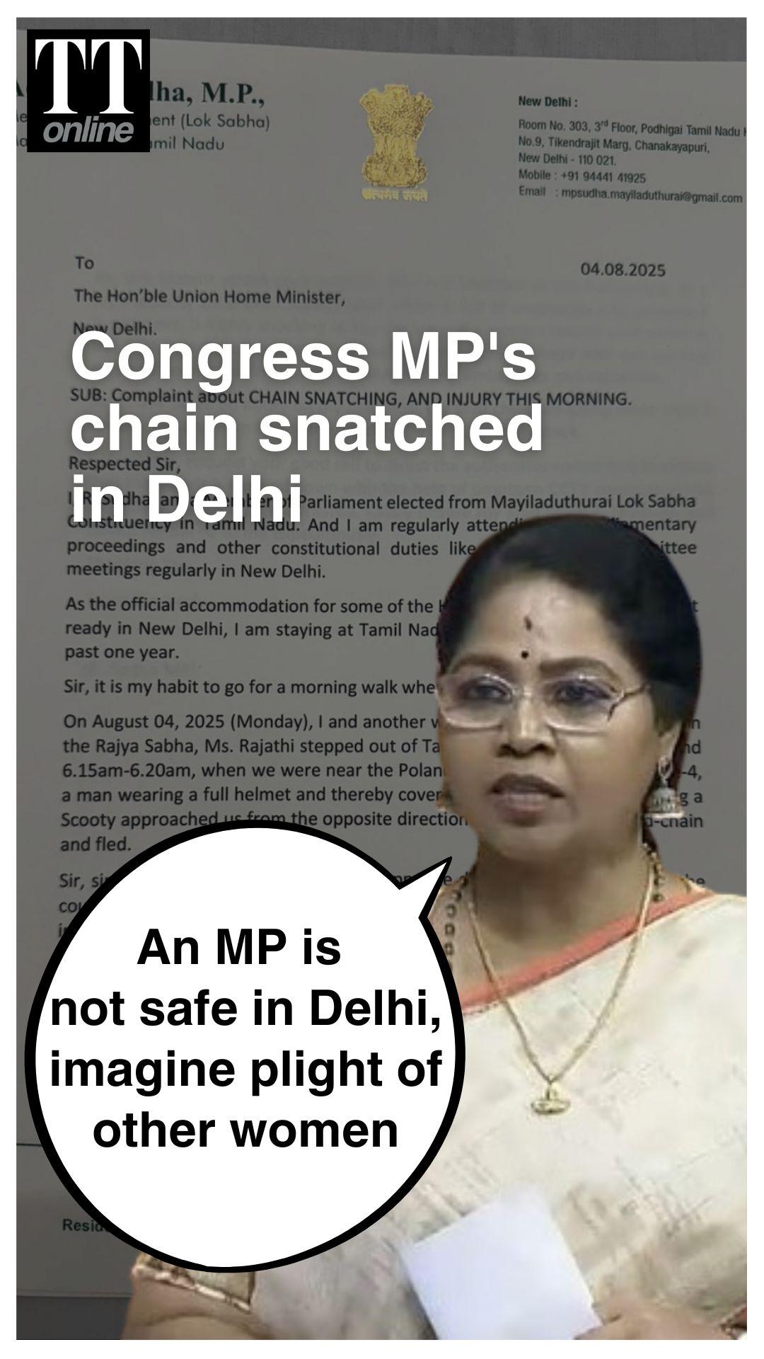Congress MP Writes to Amit Shah After Her Chain Was Snatched in Delhi