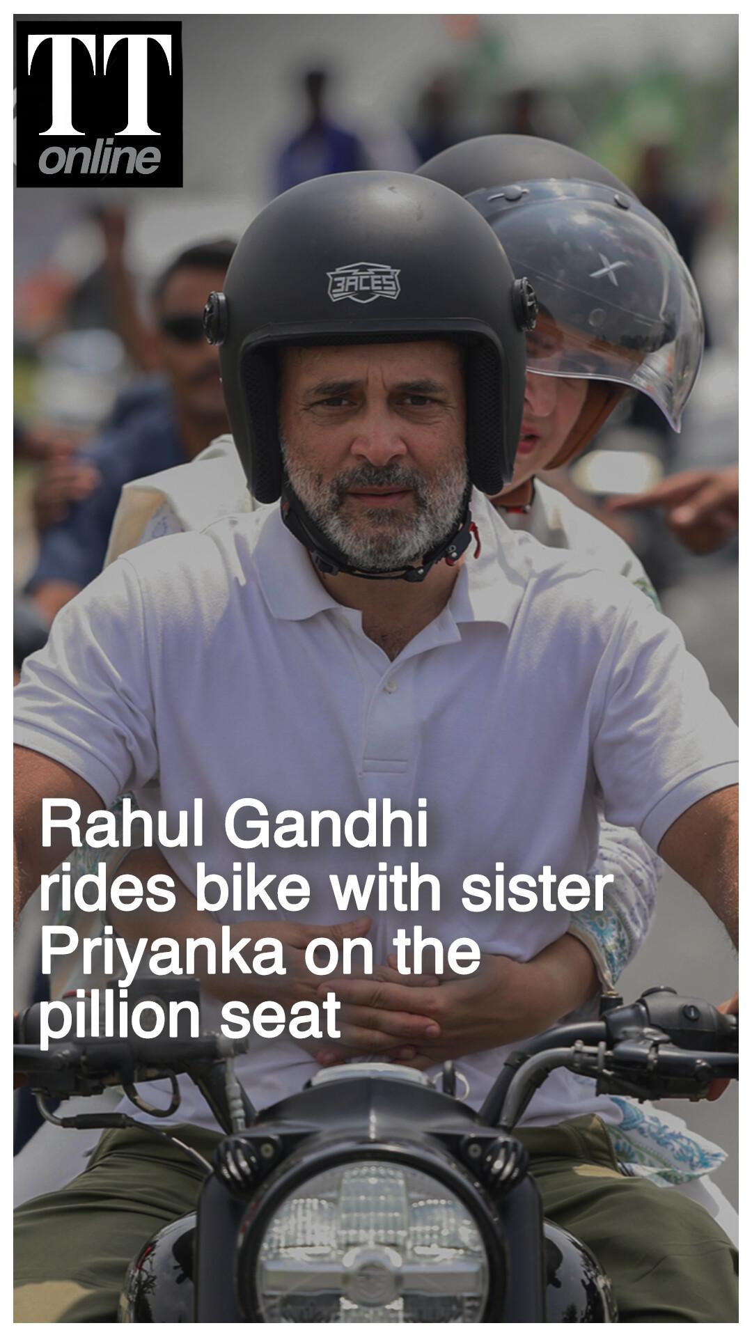 Watch | Rahul Gandhi Rides Bike With Priyanka on Pillion Seat During 'Voter Adhikar Yatra'