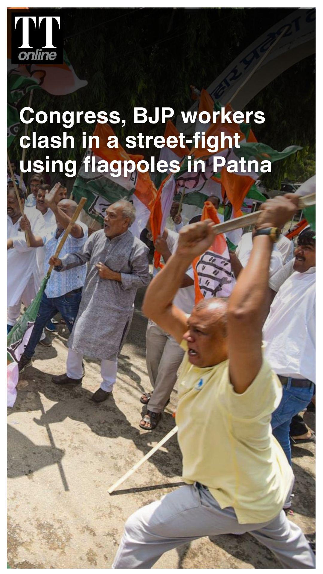 PM Abuse Row Triggers Political Blame Game, Congress-BJP Clash with Party Flags