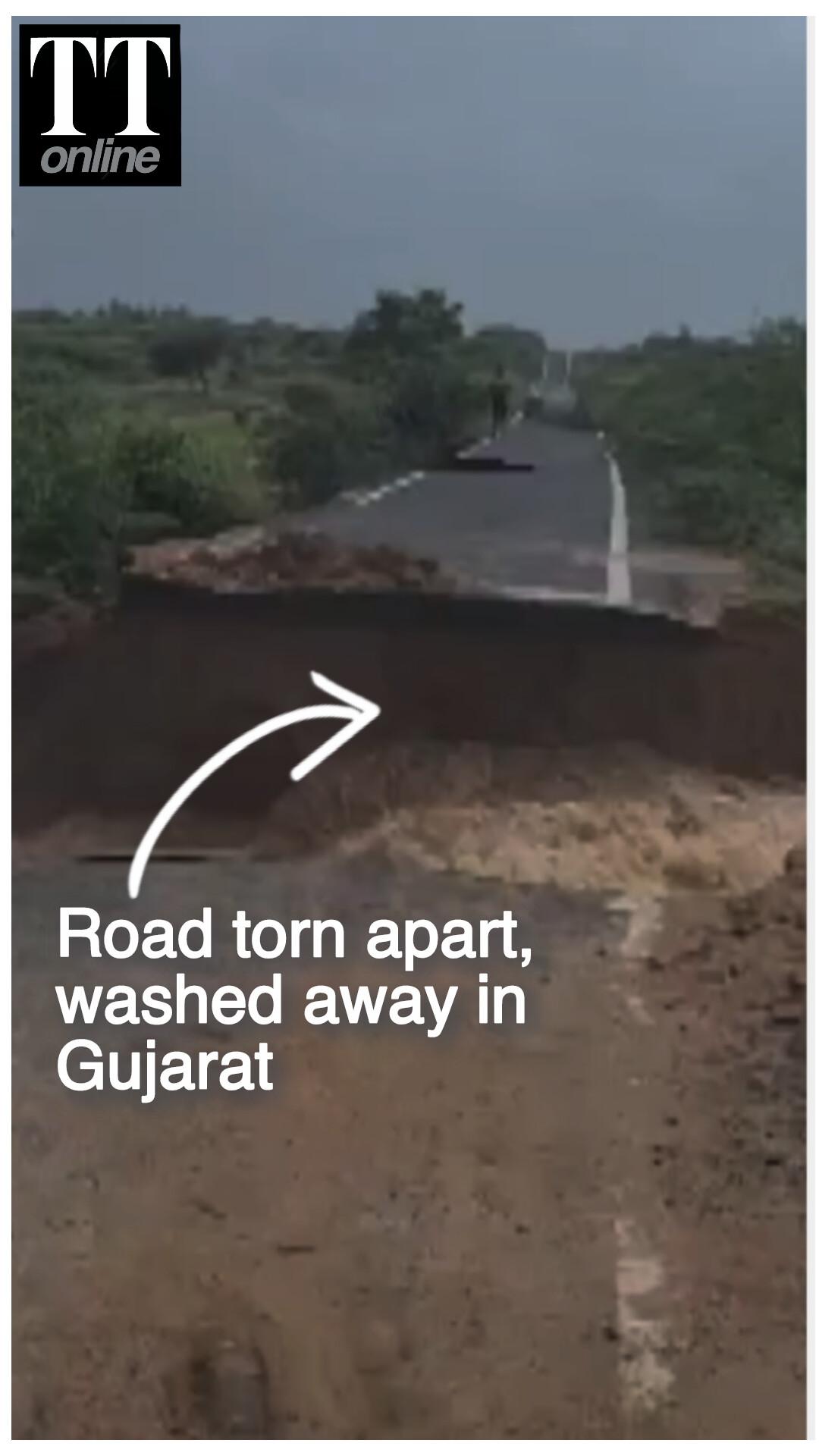 Watch | Road Torn Apart, Washed Away After Torrential Rains in Kutch, Gujarat