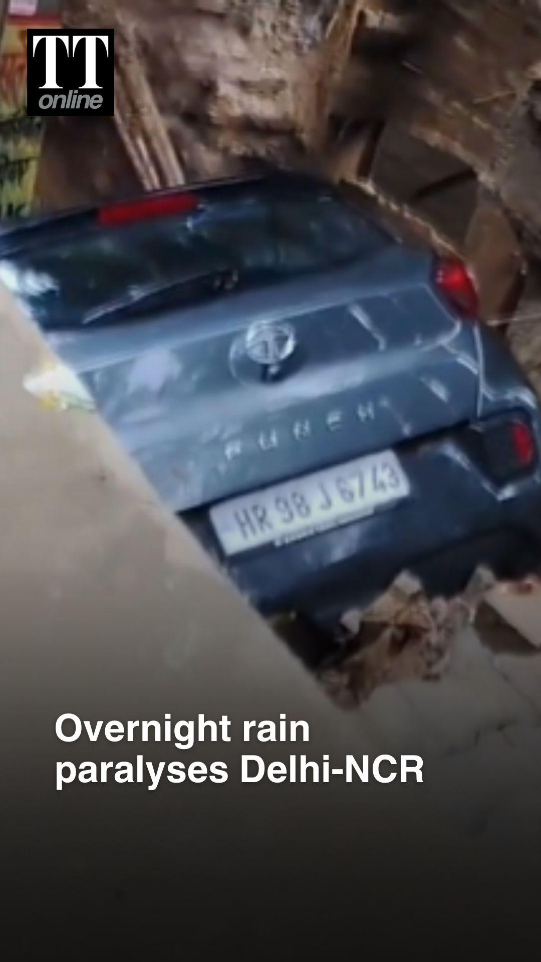 Delhi-NCR Rain Chaos: Roads Cave In, Building Collapses, IMD Issues Red Alert