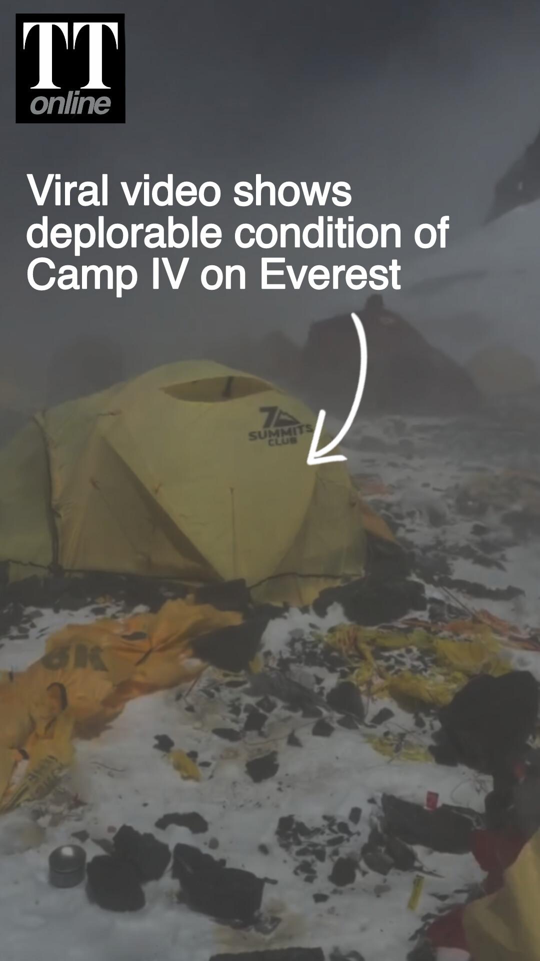 Discarded Tents, Gears, Oxygen Bottles, Food Cans Seen Scattered Across Everest Campsite