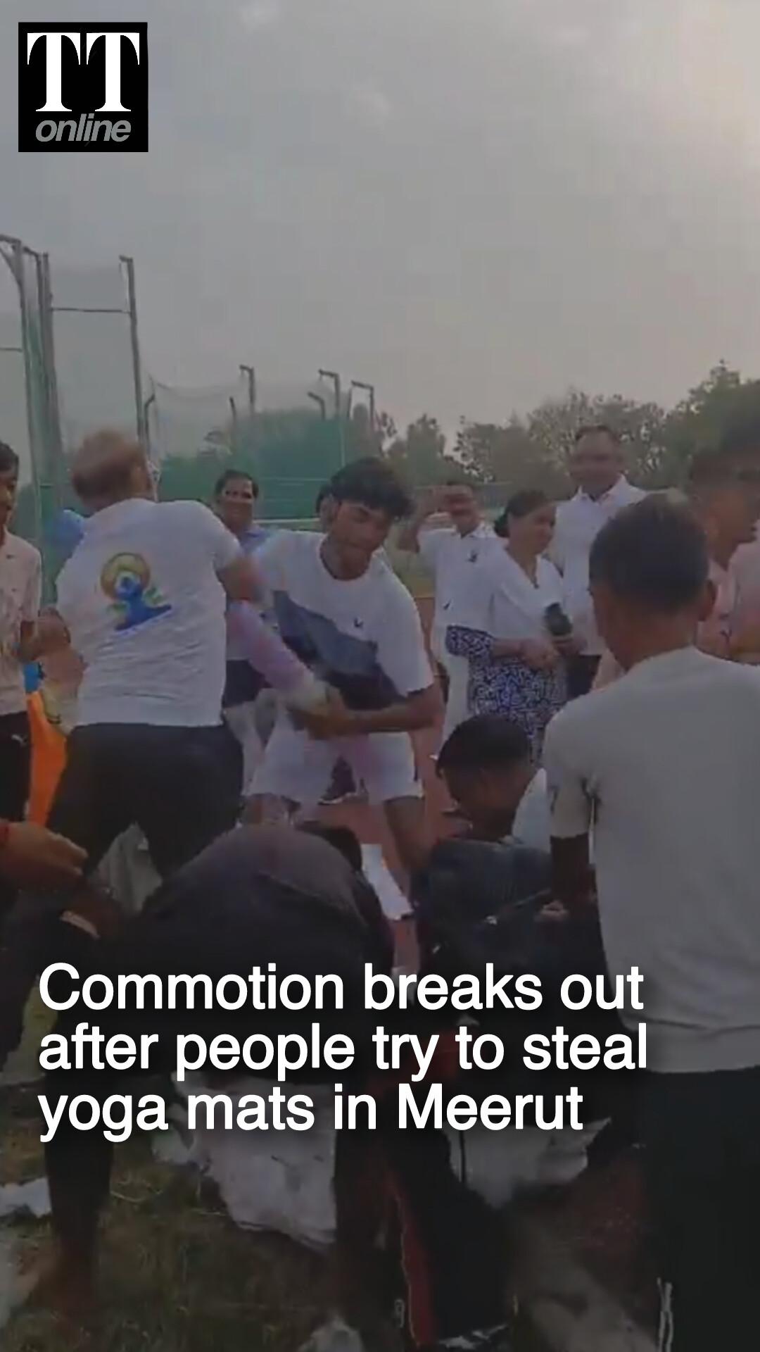 People Seen Scrambling to Steal Yoga Mats Ahead of Yoga Day Event in Meerut