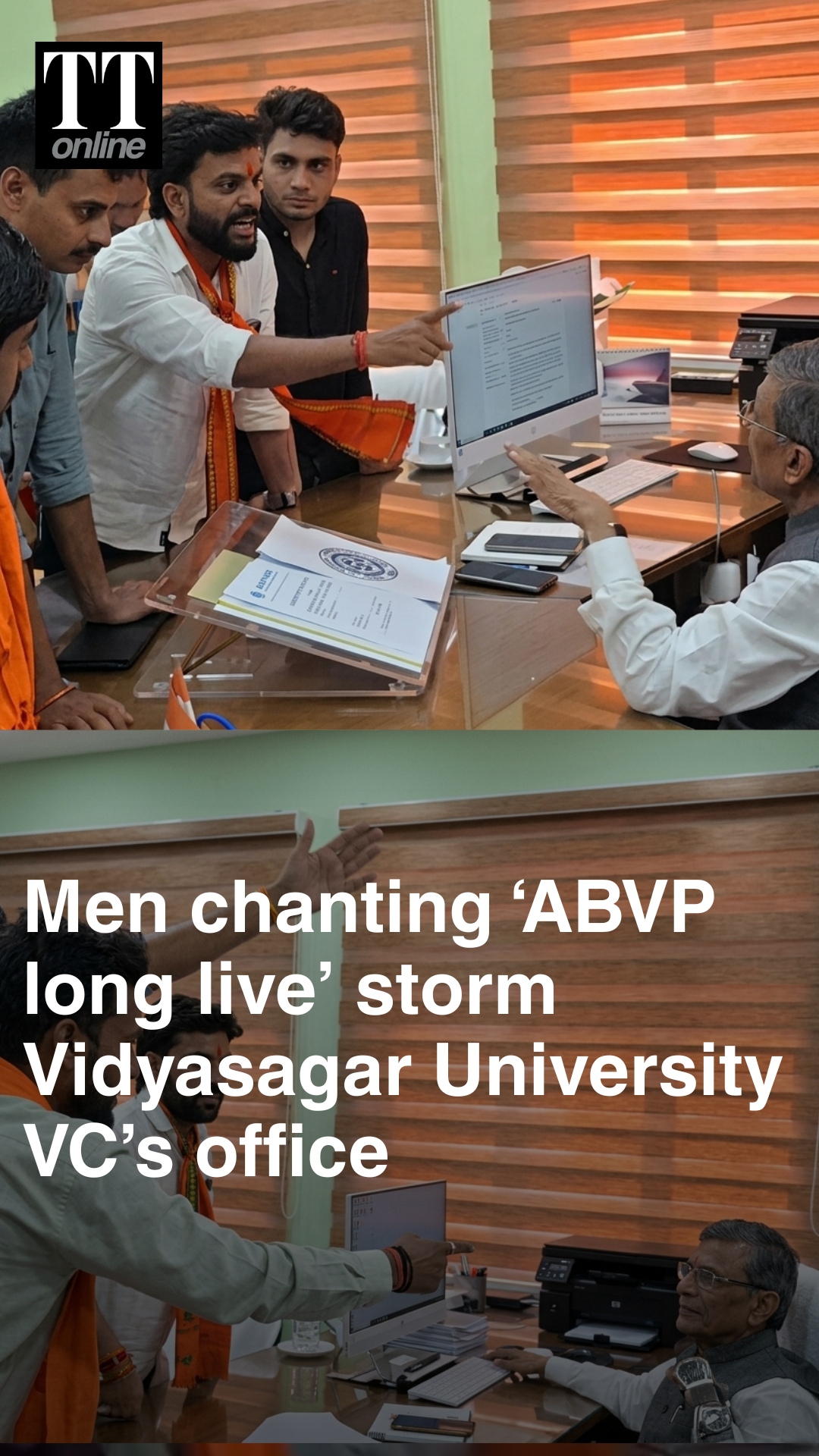 Men Chanting 'ABVP Long Live' Storm Vidyasagar University VC's Office