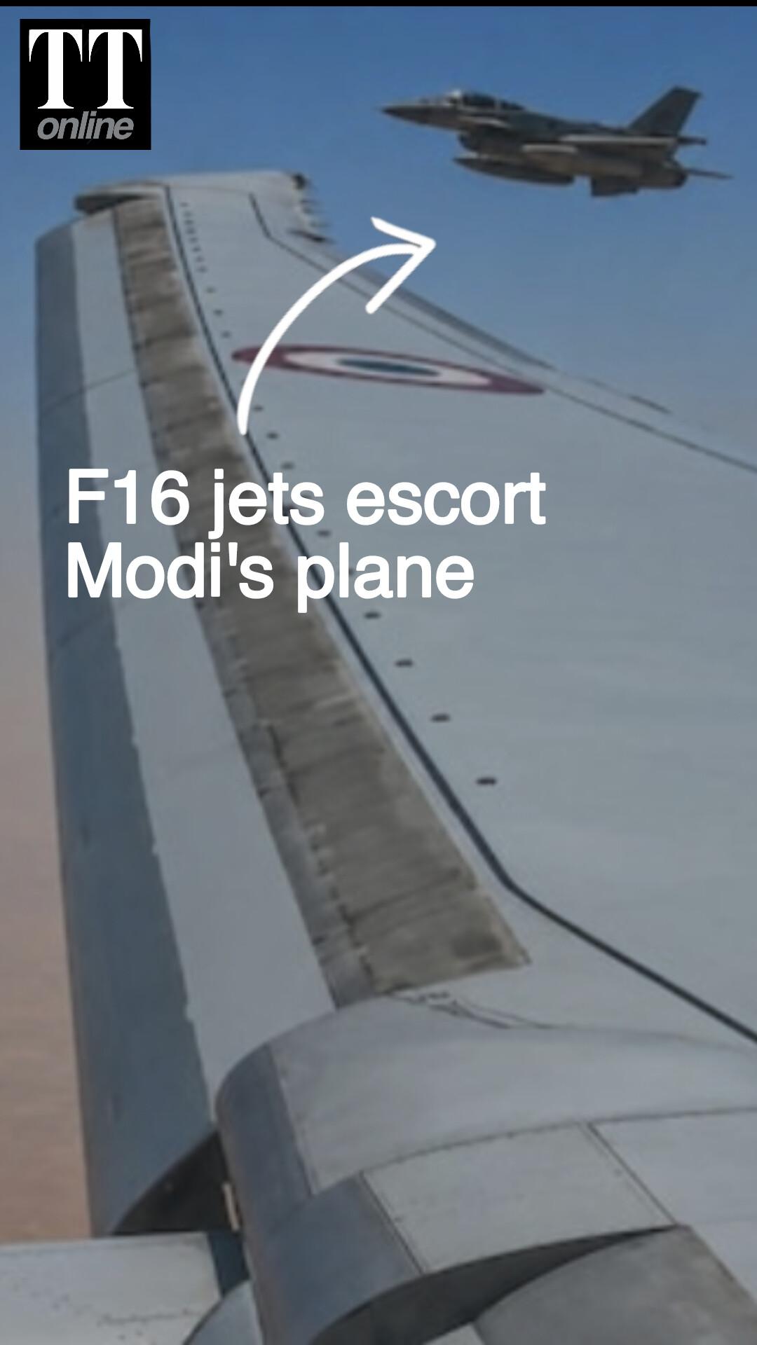F16 Jets Escort PM Modi's Plane as it Enters UAE Airspace