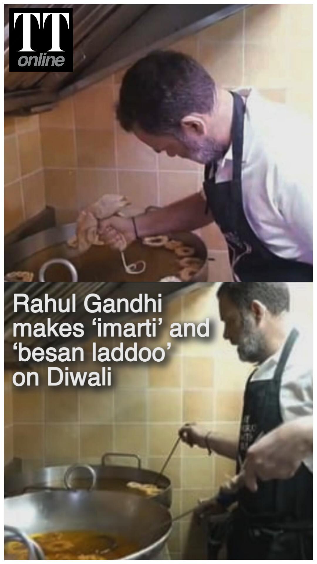 Rahul Gandhi Makes Imarti, Besan Laddoo at Old Delhi’s Ghantewala Sweet Shop on Diwali