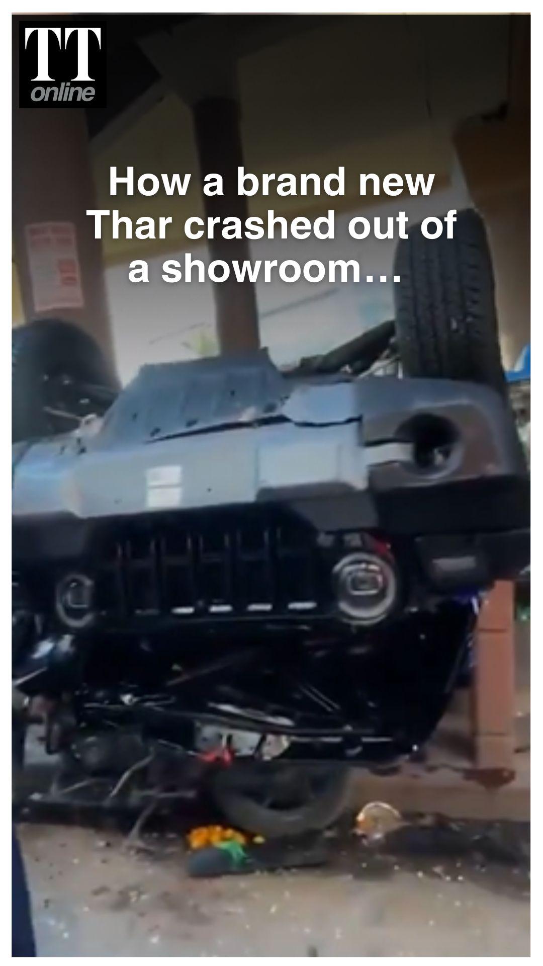 WATCH | Mahindra Thar Plunges From Showroom, Lands on Road After Ritual Gone Wrong